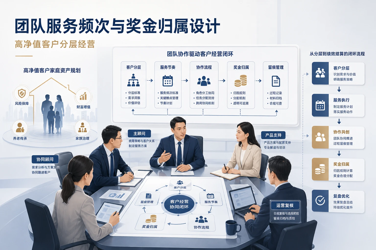 证券保险高净值客户分层经营下的团队服务频次与奖金归属设计