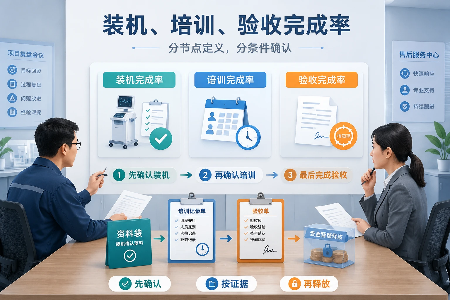 医疗器械装机后培训延期的职责拆分与验收奖金释放机制