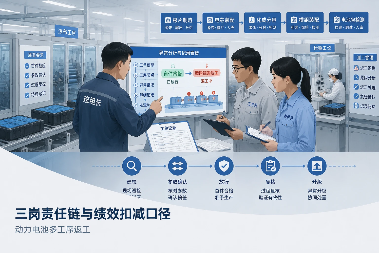 2026年动力电池多工序返工下三岗责任链与绩效扣减口径