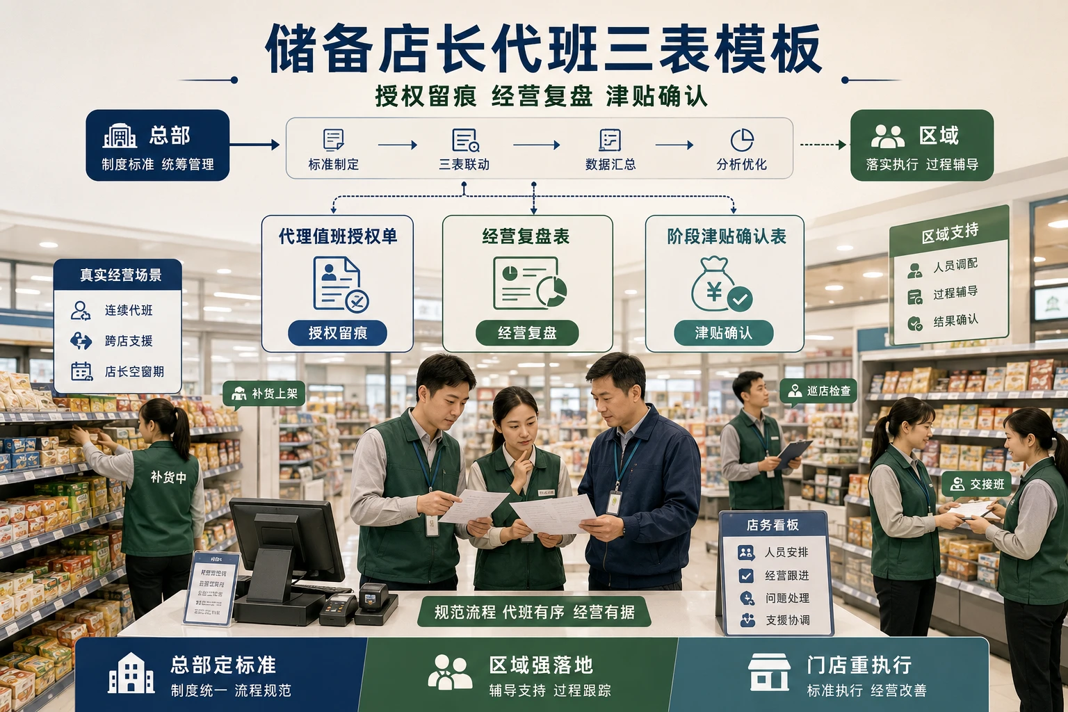 连锁门店储备店长代班授权、经营复盘与津贴确认三表模板（2026年版）