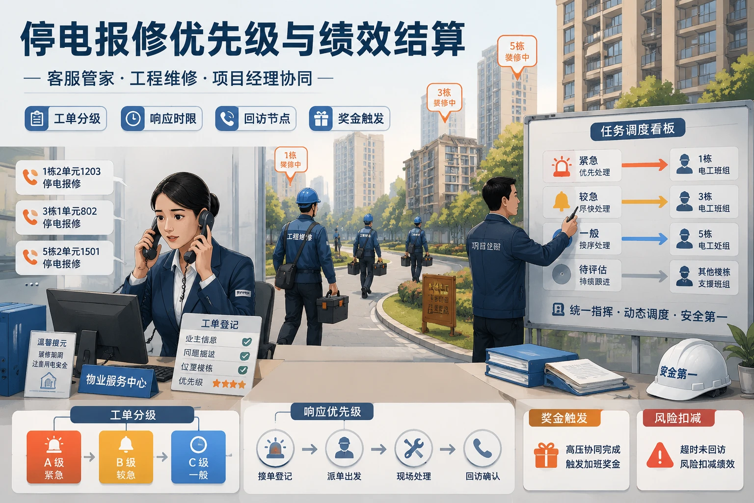 物业项目装修高峰停电报修优先级与绩效结算指南
