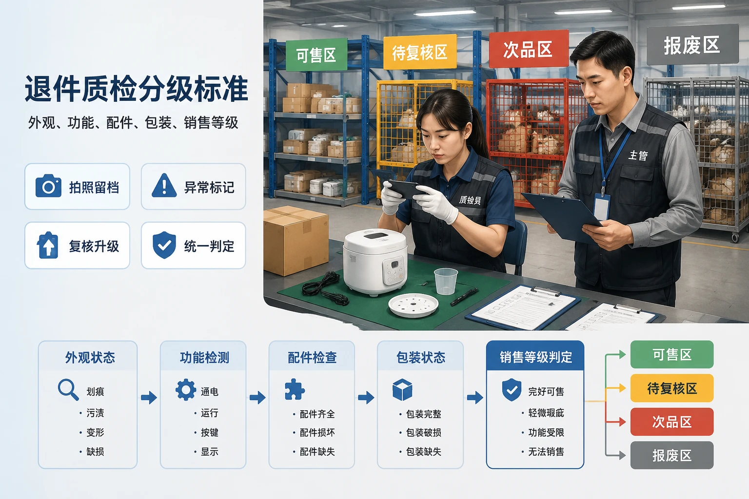 大促退货激增时逆向仓质检归责与人效结算机制