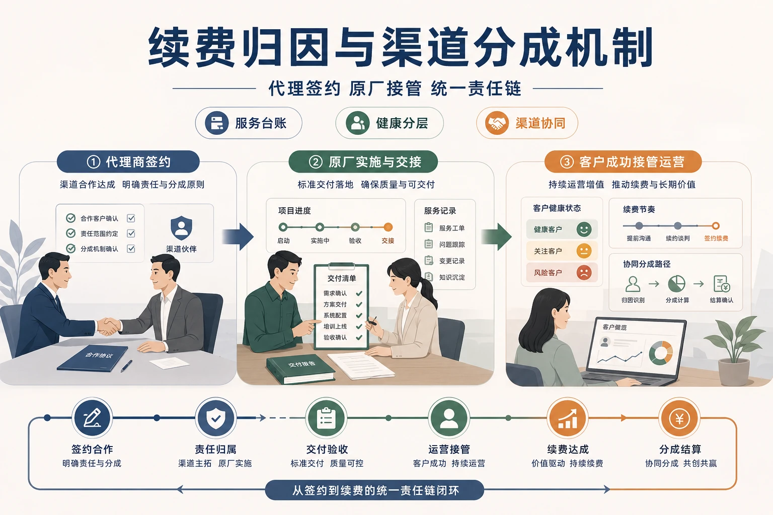 2026年代理商客户转原厂服务后的续费归因与渠道分成机制