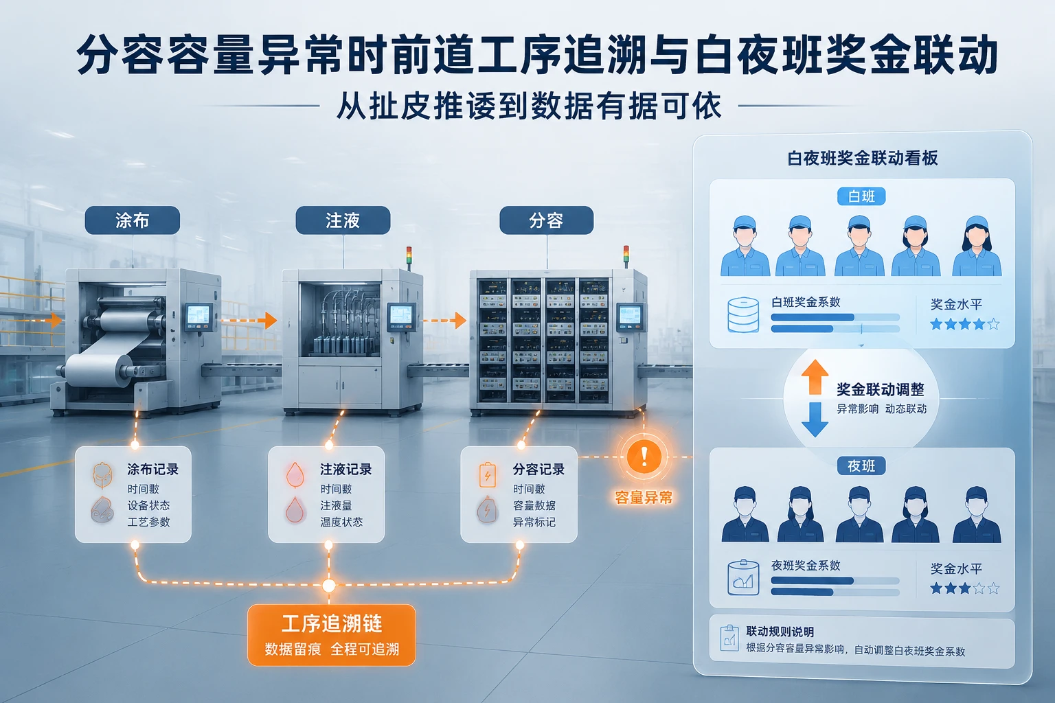 分容容量异常时前道工序追溯与白夜班奖金联动