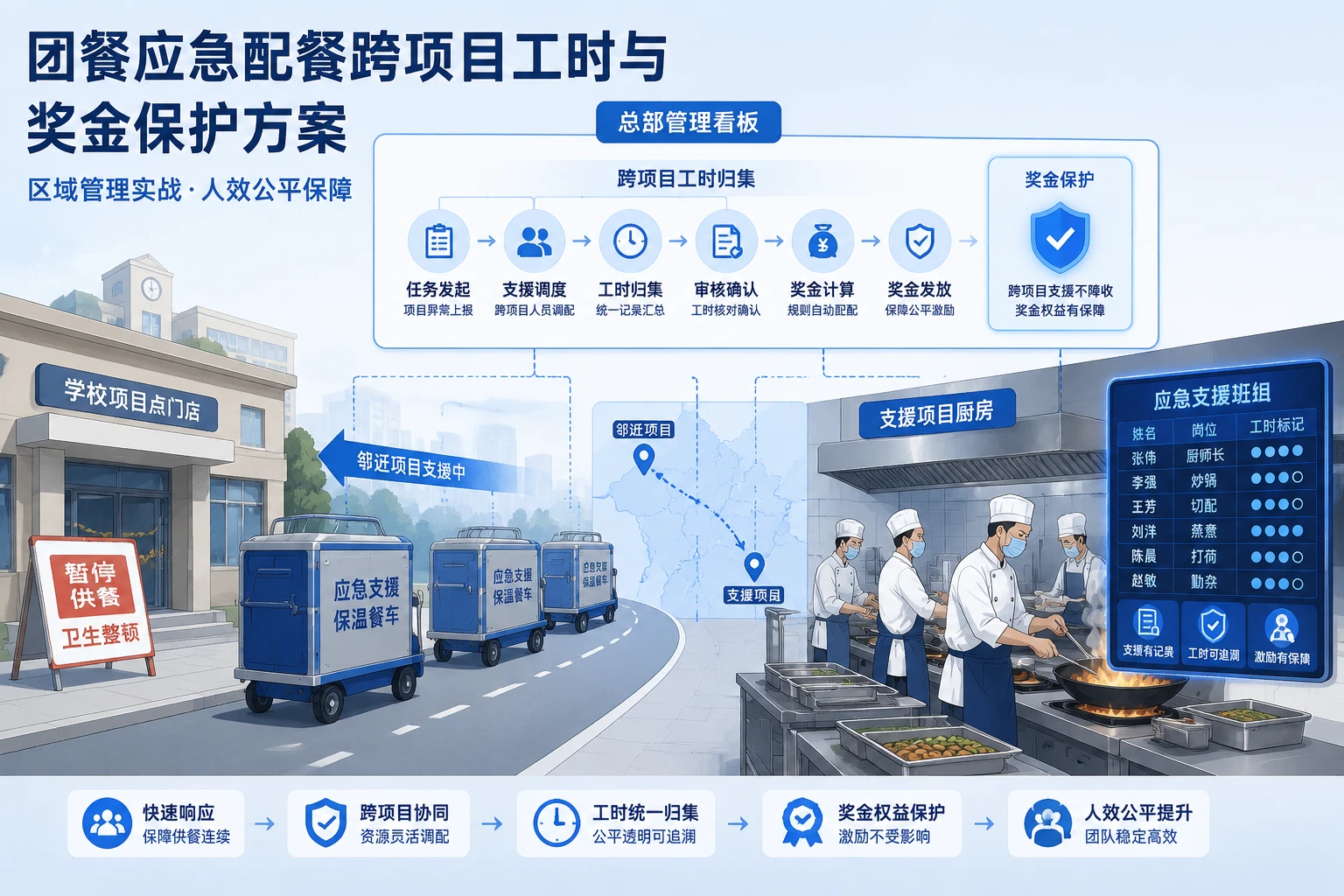 团餐应急配餐跨项目工时与奖金保护方案