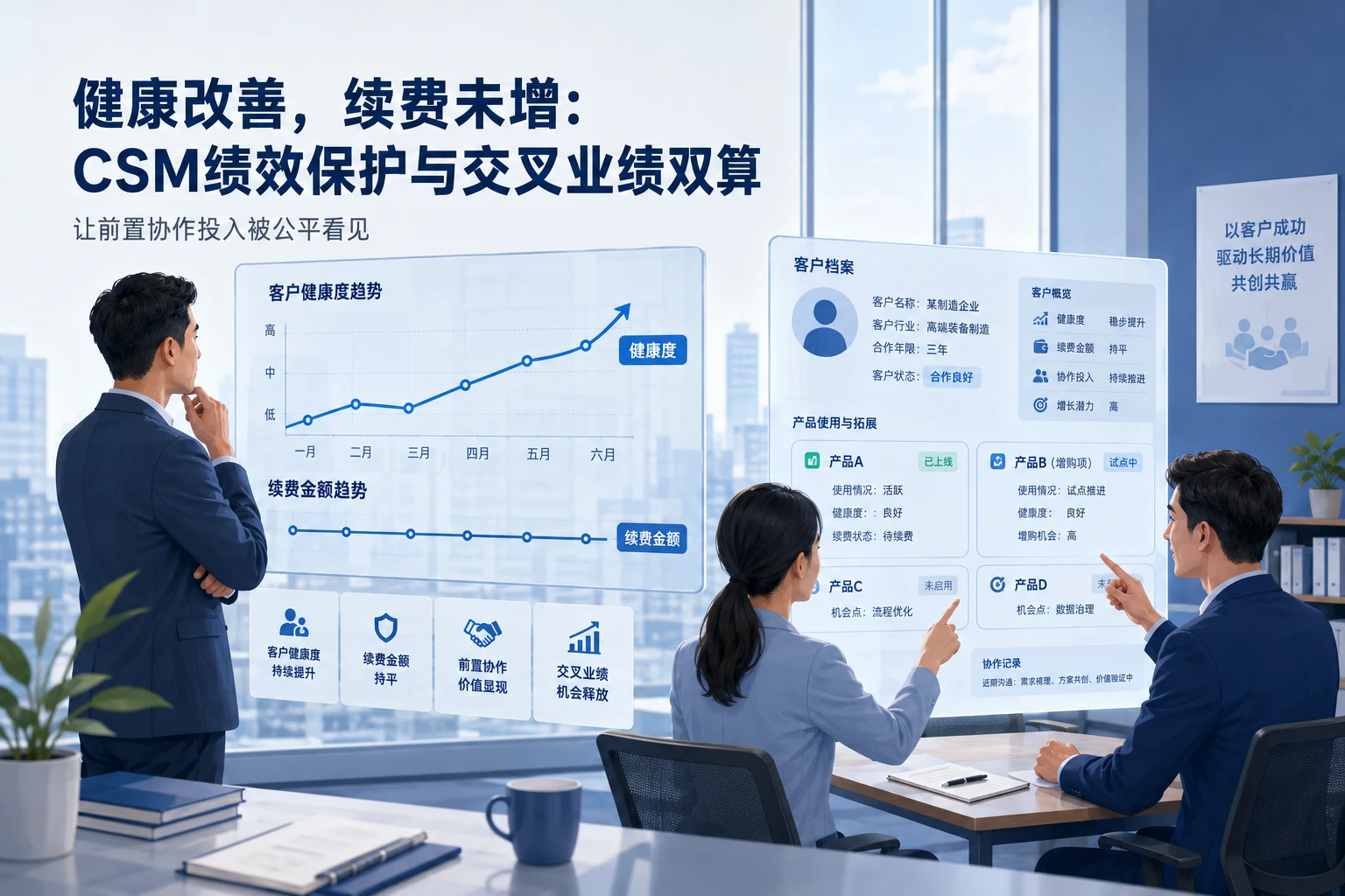 多产品线SaaS健康改善续费未增，CSM绩效保护与交叉业绩双算