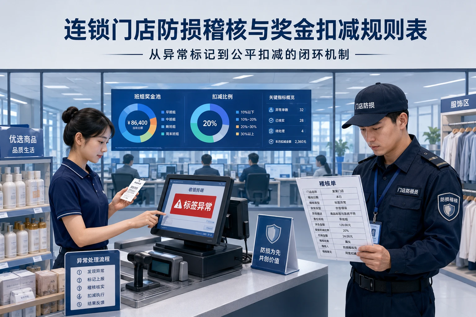 连锁门店员工更换标签套差价防损稽核与班组奖金扣减规则表