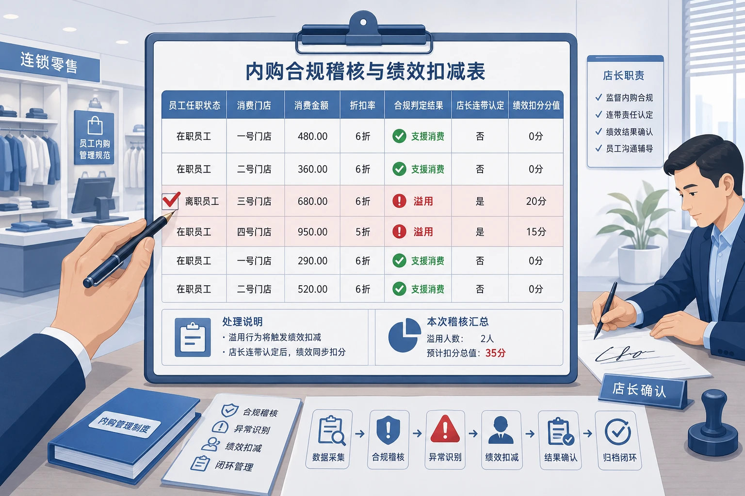 连锁门店跨店内购权限稽核与绩效扣减执行表