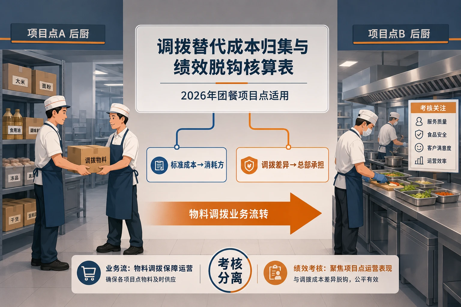 2026年团餐项目点调拨替代成本归集与绩效脱钩核算表
