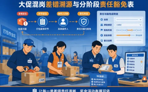 大促混岗打包班组差错溯源与分阶段责任豁免表：按品级精准追责，让奖金浮动有据可依