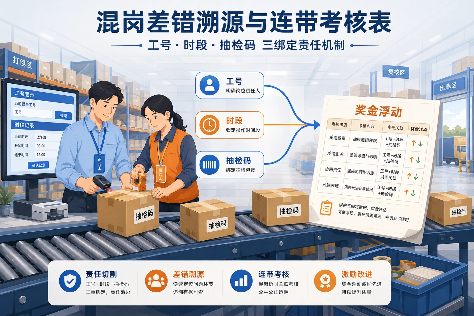 打包质检混岗差错溯源与正式工连带考核表