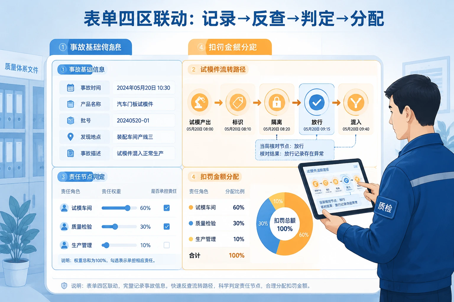 试模合格件混入量产批次的追溯流程与三方绩效扣罚责任表单