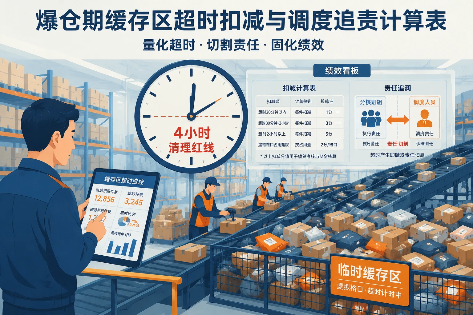 爆仓期缓存区超时二次分拣扣减与调度追责计算表（2026年版）
