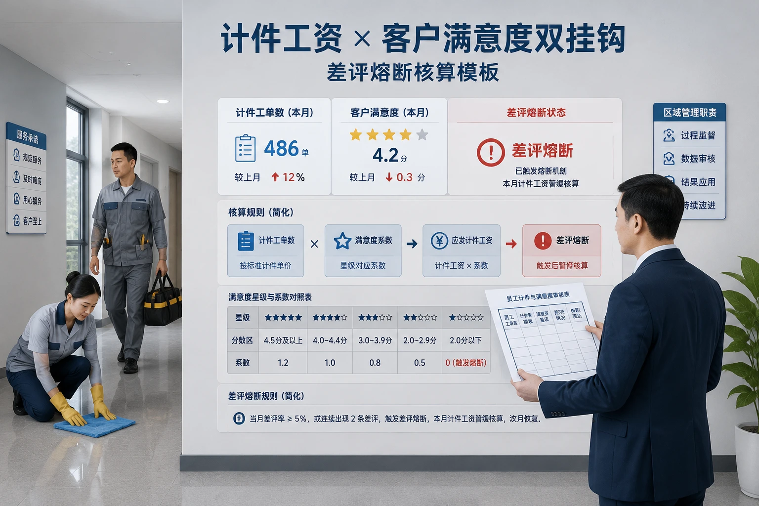 物业一线计件工资与客户满意度双挂钩及差评熔断模板(2026年版)