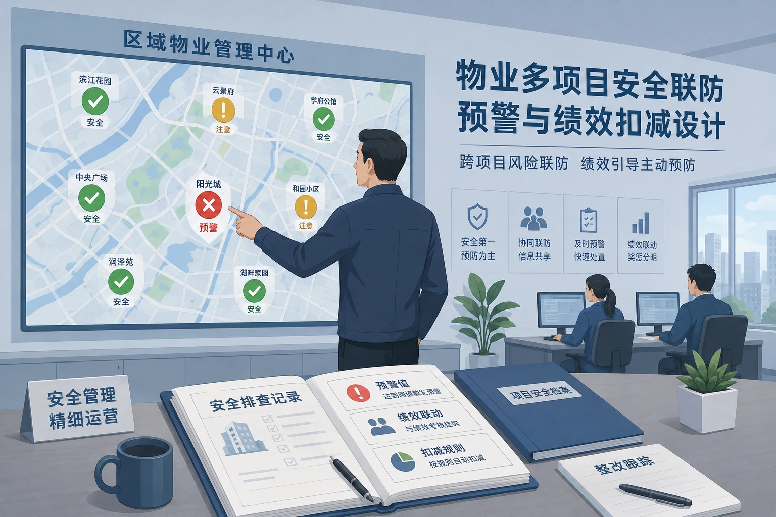2026年物业多项目安全联防预警值与绩效延迟扣减设计