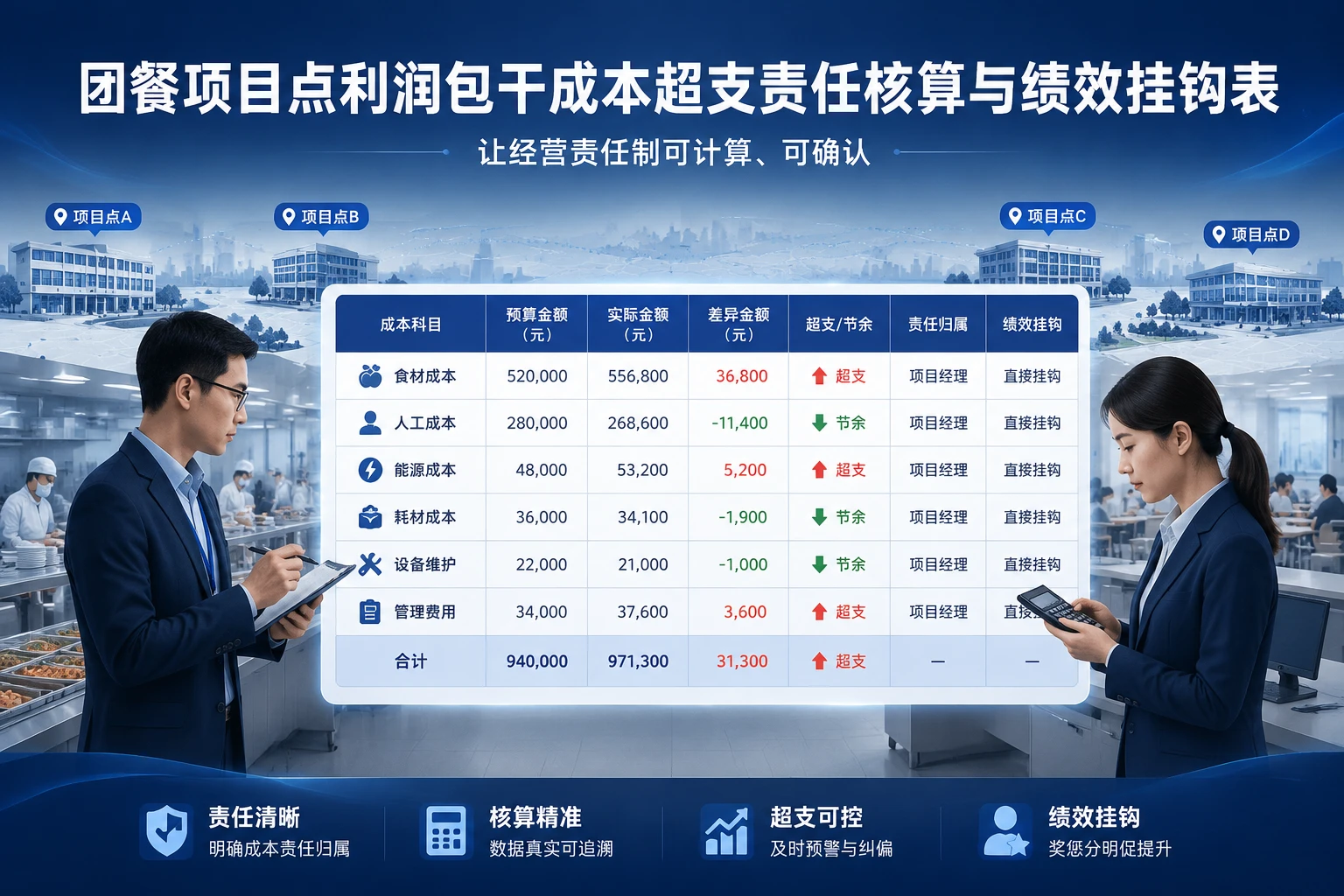 2026年团餐项目点利润包干成本超支责任核算与绩效挂钩表