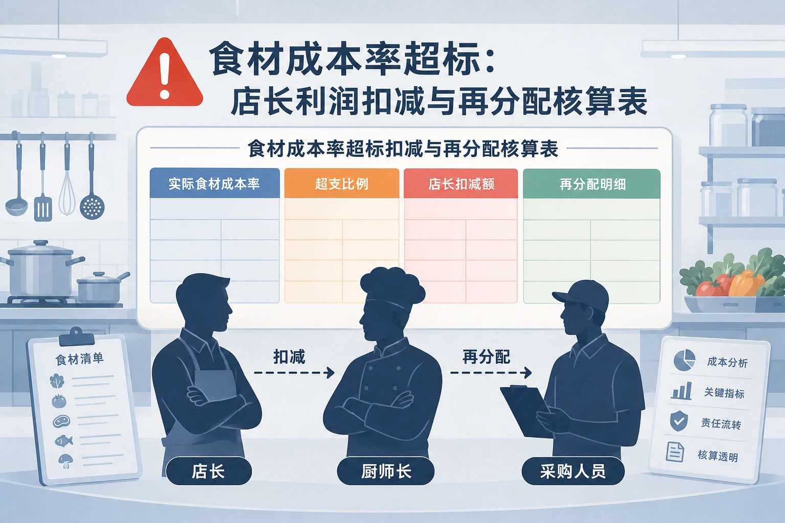 团餐项目食材成本率超标店长利润扣减与再分配核算表（2026年版）
