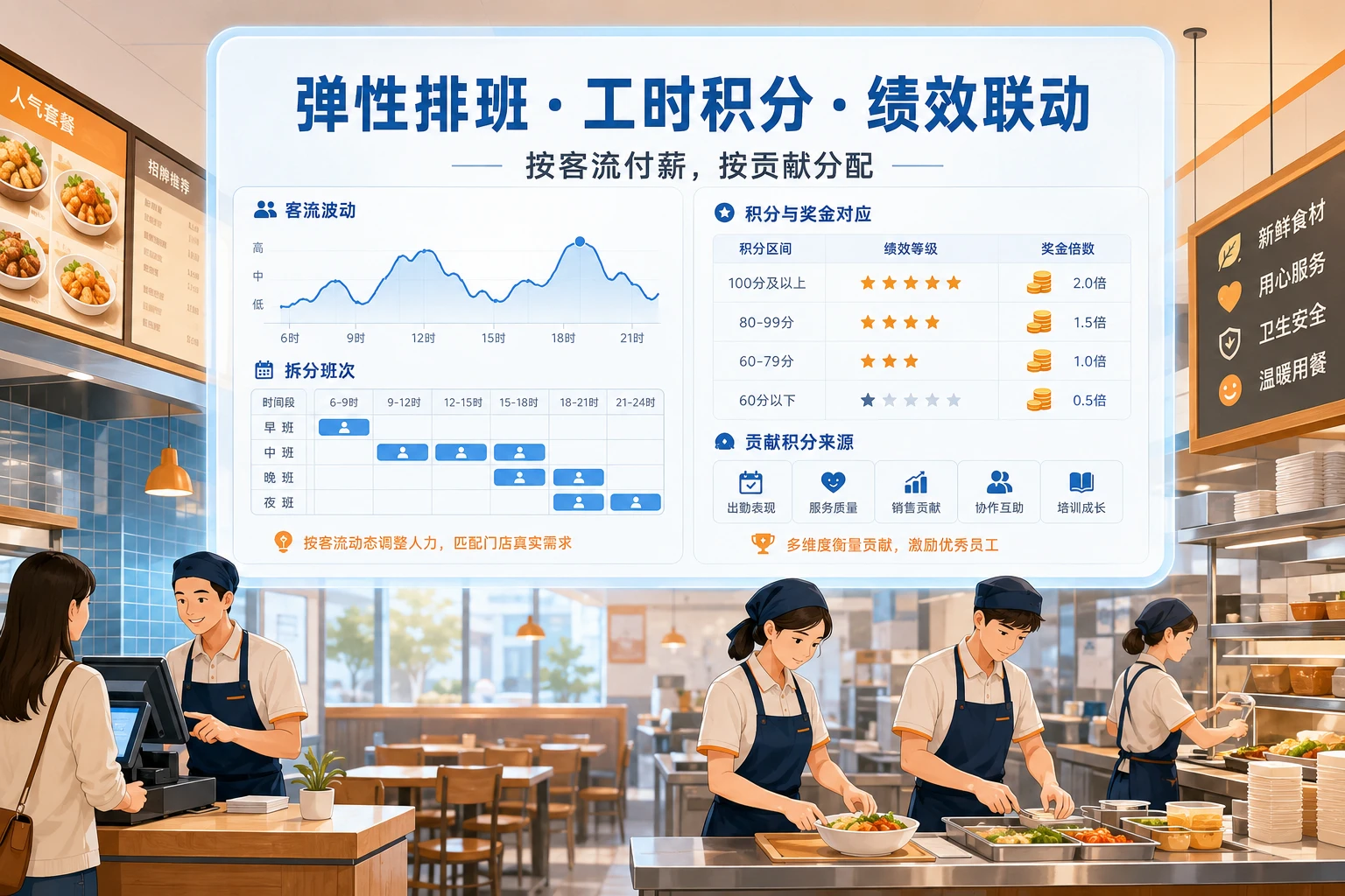 连锁餐饮弹性排班工时积分绩效联动清单