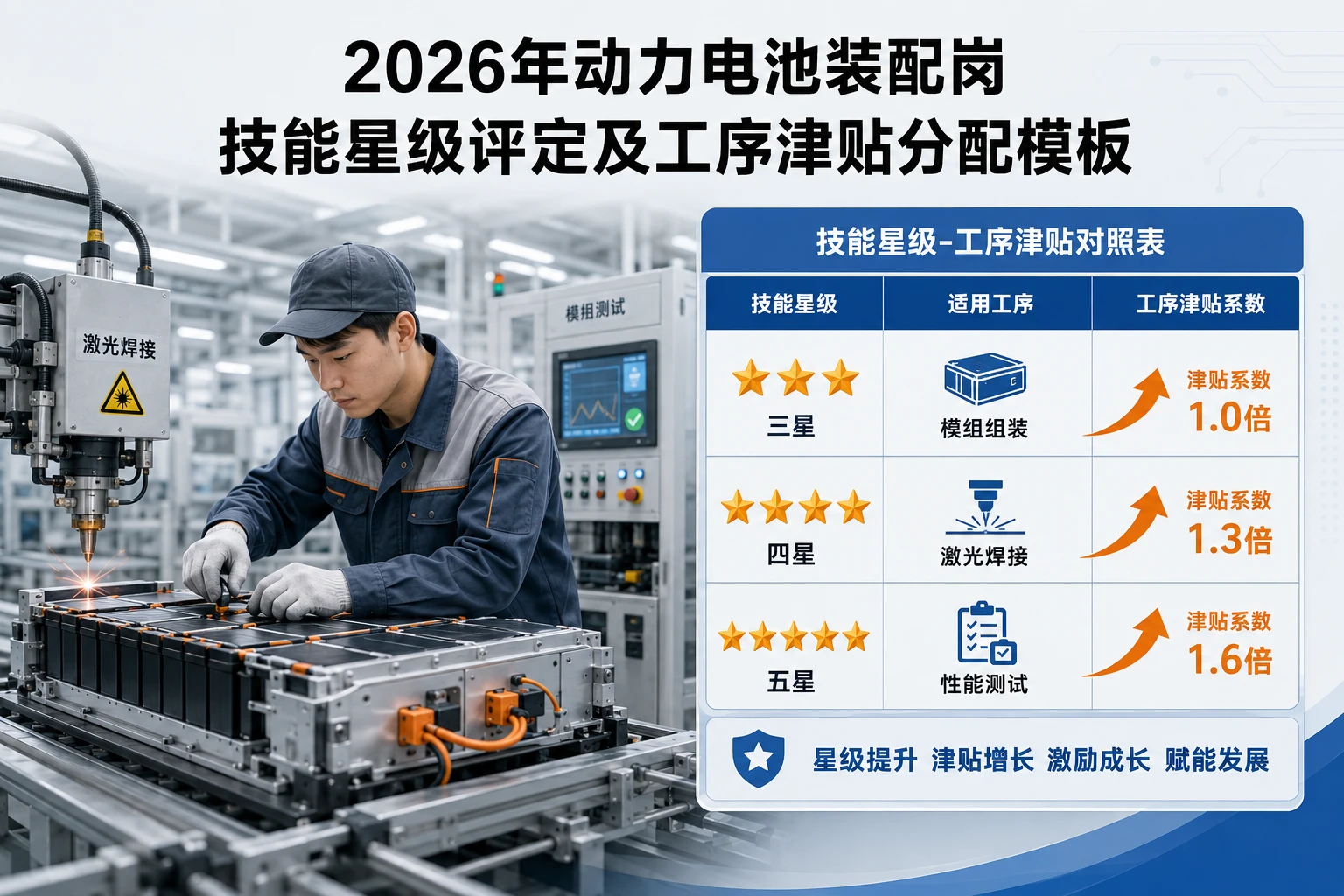 2026年动力电池装配岗技能星级评定及工序津贴分配模板