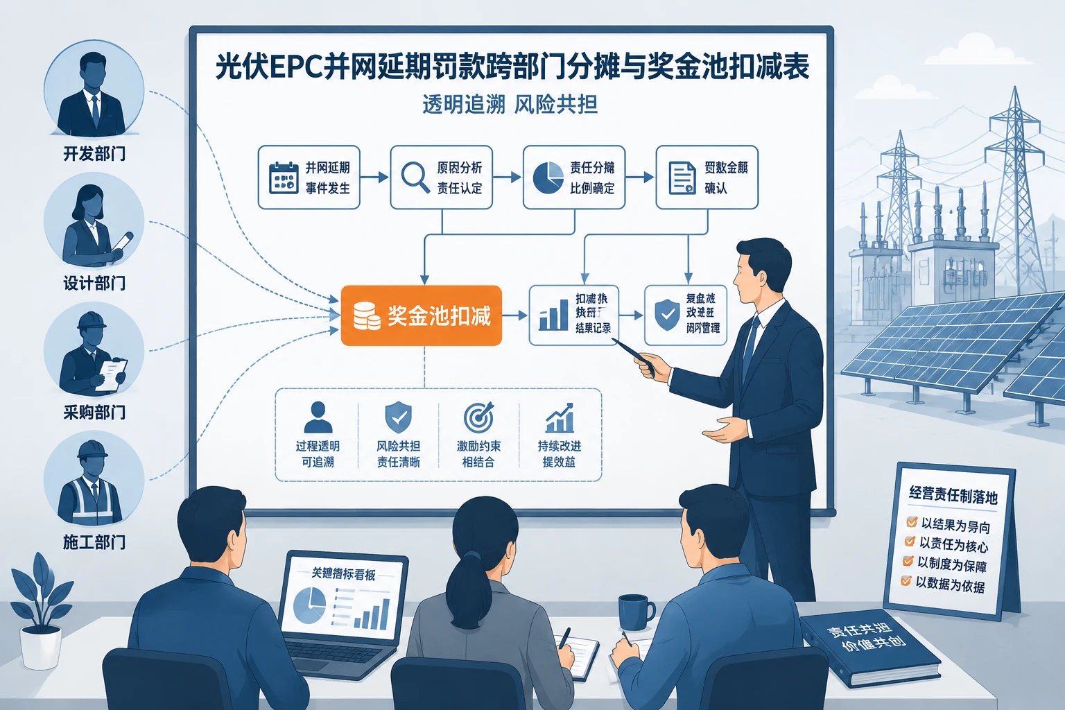 光伏EPC并网延期考核罚款跨部门分摊与项目经理奖金池扣减表（2026年版）
