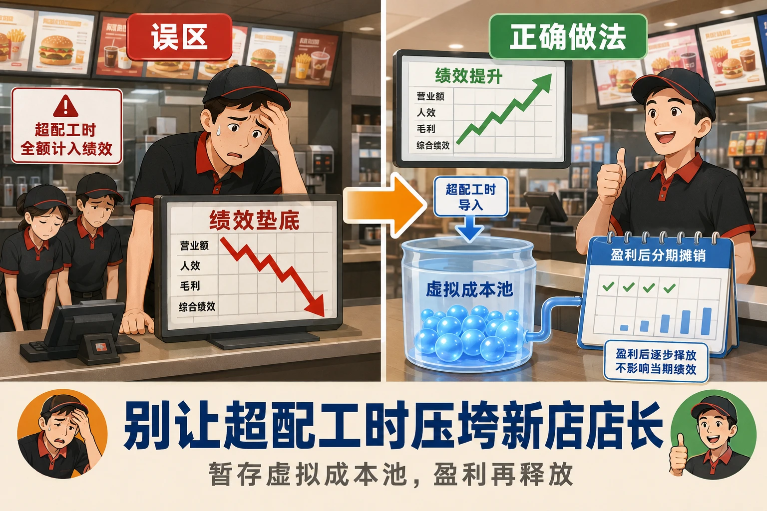 2026年连锁餐饮新店爬坡期超配工时虚拟成本池与绩效摊销表