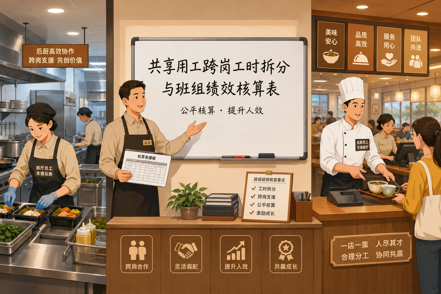 2026年连锁餐饮共享用工跨岗工时拆分与班组绩效包核算表