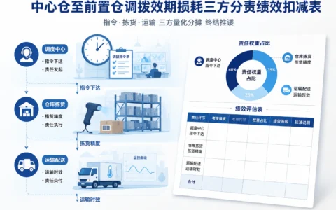 中心仓至前置仓调拨效期损耗三方分责绩效扣减表（含权重计算逻辑）