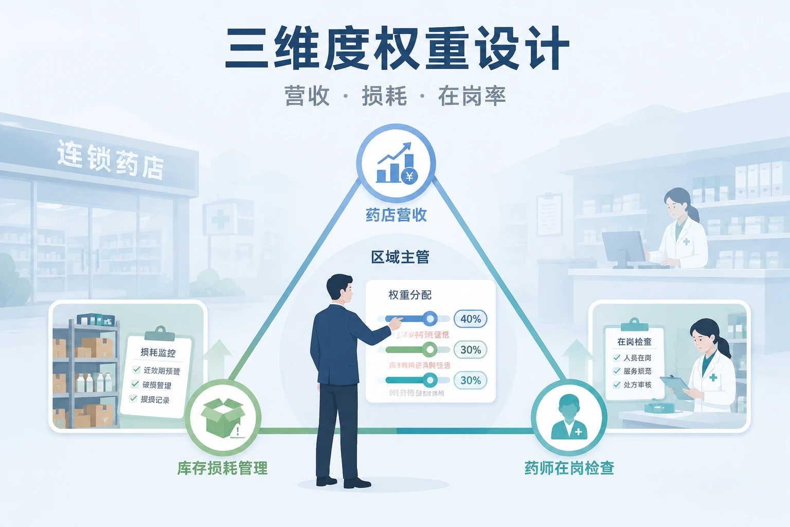 连锁药店区域主管三维度绩效评分与GSP否决表