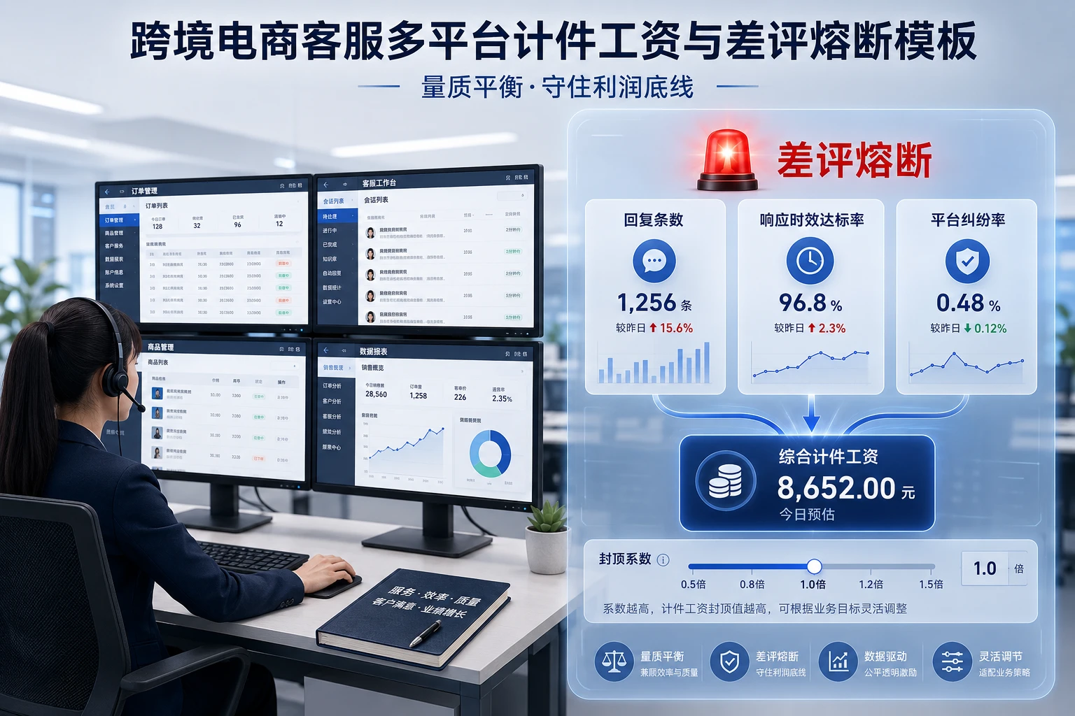 跨境电商客服多平台计件工资与差评熔断模板实操版）