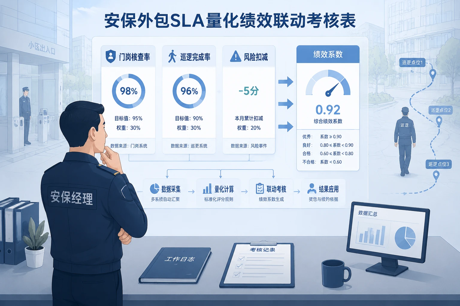 安保外包门岗核查率与巡逻完成率绩效联动考核表
