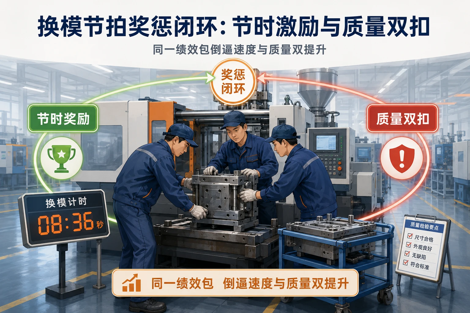 注塑换模节拍奖惩闭环：节时激励与质量双扣的班组奖金捆绑方案（2026年版）
