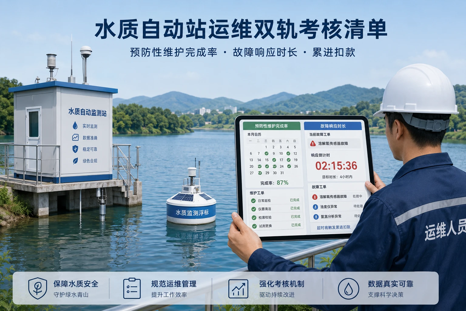 水质自动站运维双轨考核与累进扣款清单