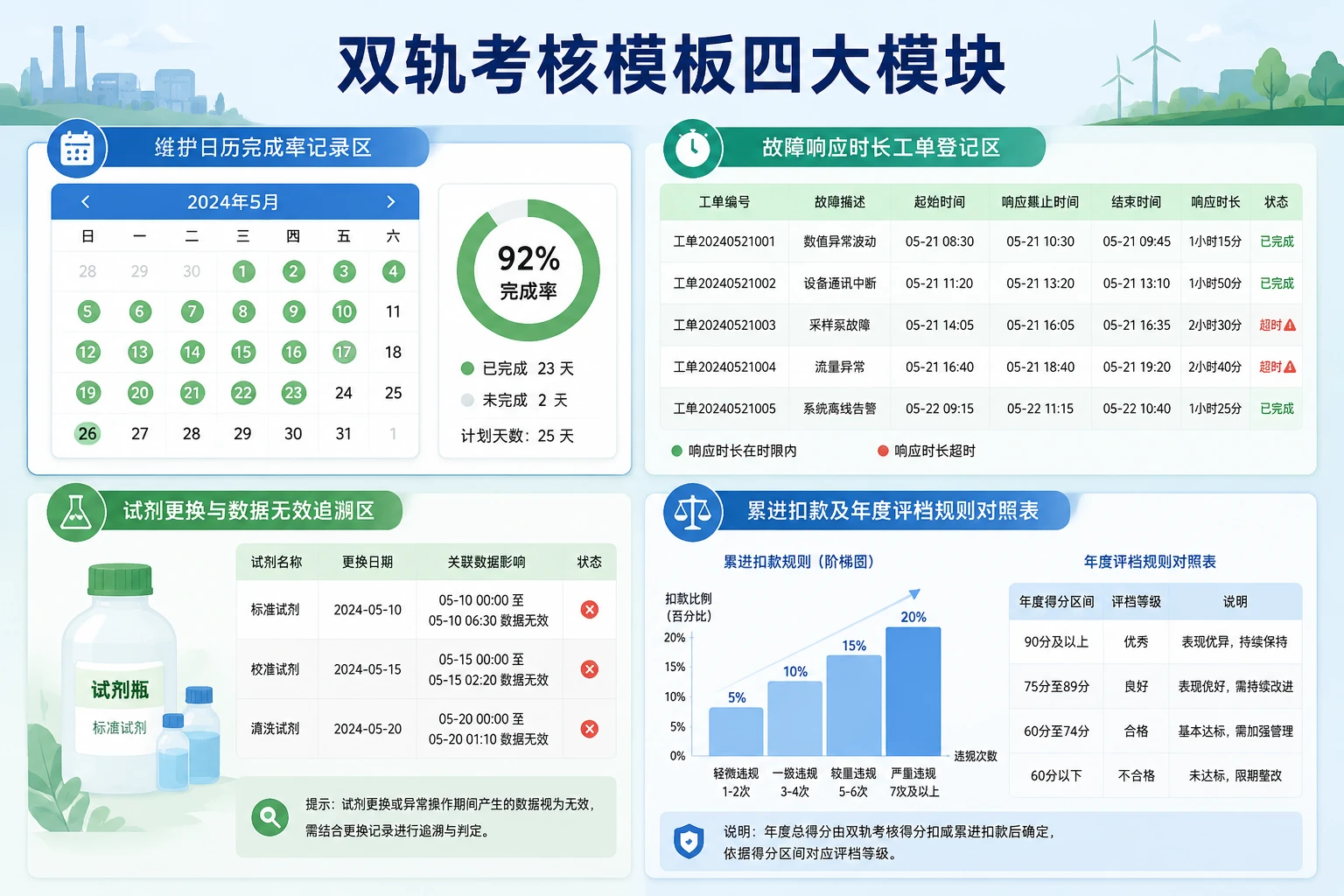 水质自动站运维双轨考核与累进扣款清单