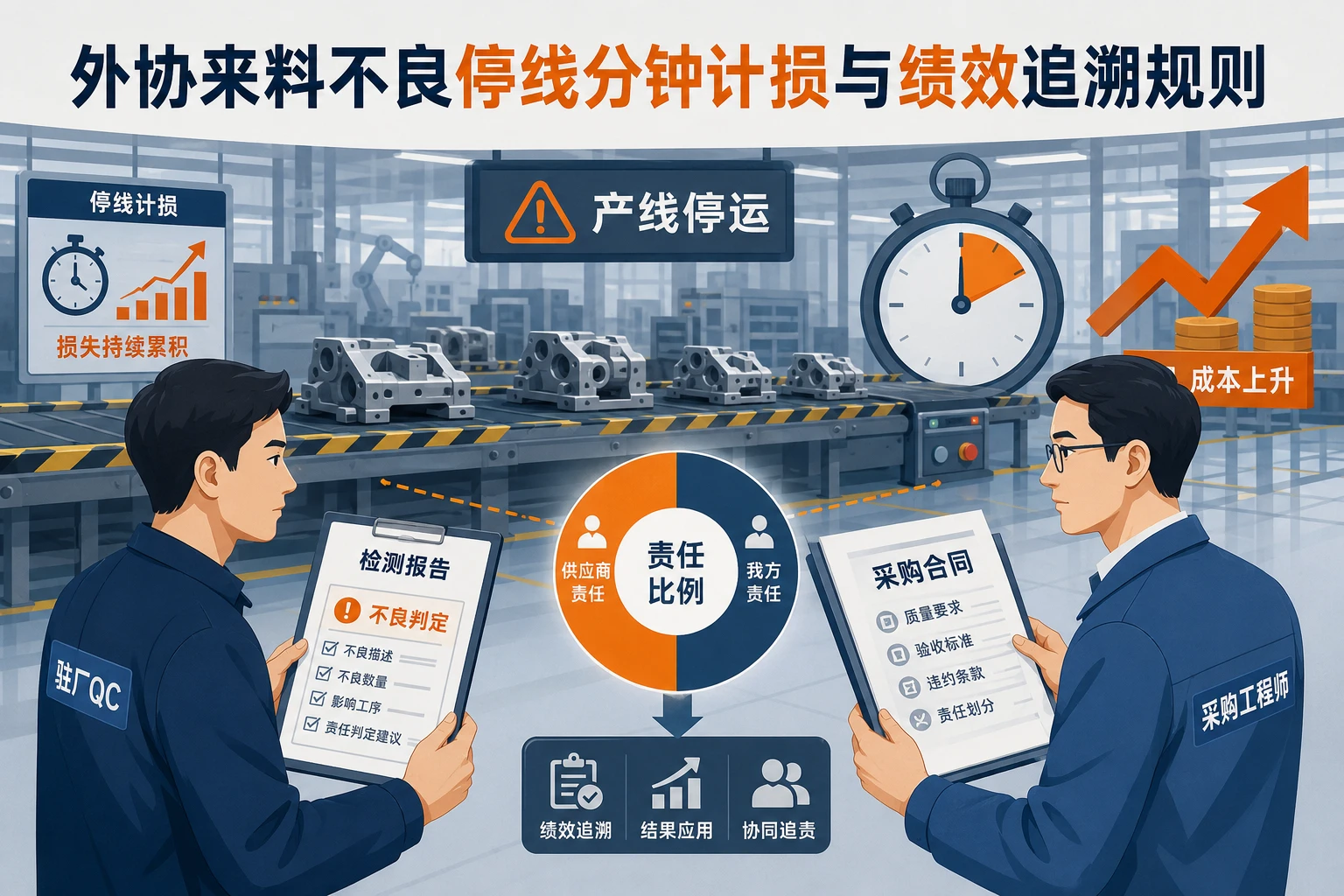 外协来料不良停线分钟计损与绩效追溯规则