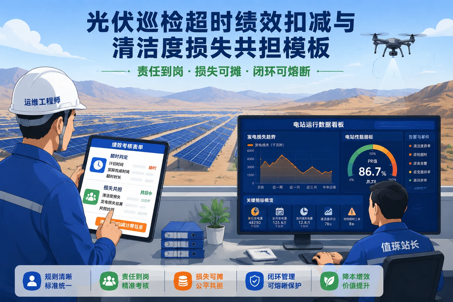 光伏巡检超时绩效扣减与清洁度损失共担模板（2026年版）