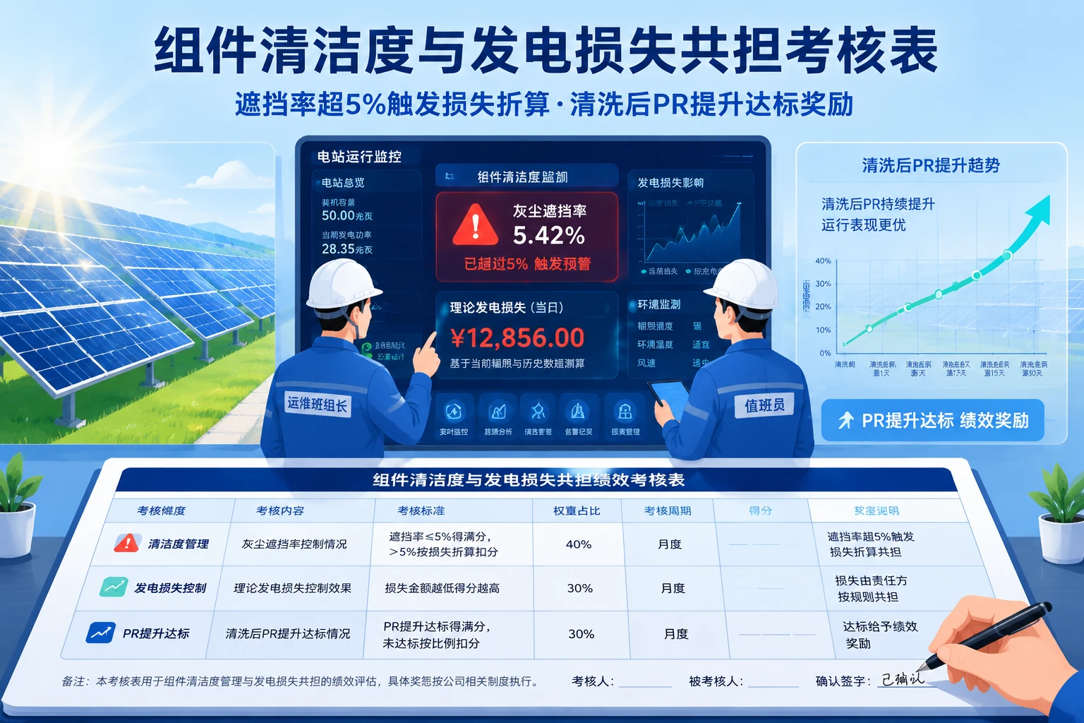 光伏运维班组组件清洁度与发电损失共担考核表
