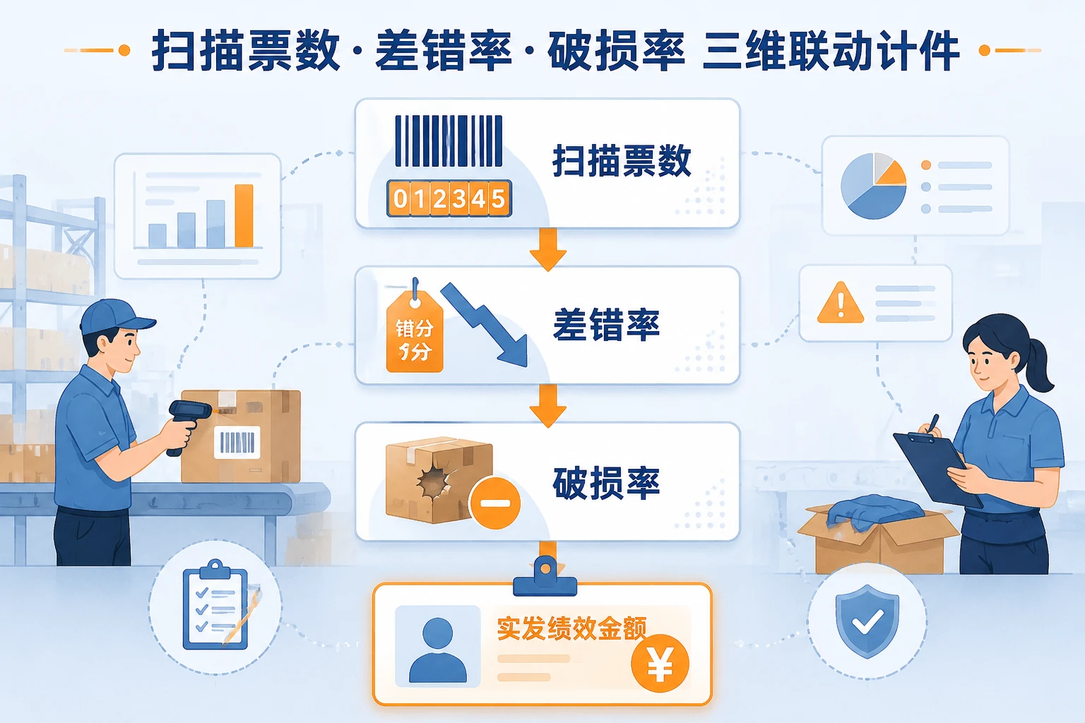 分拨中心班组人效与破损双维计件工资模板