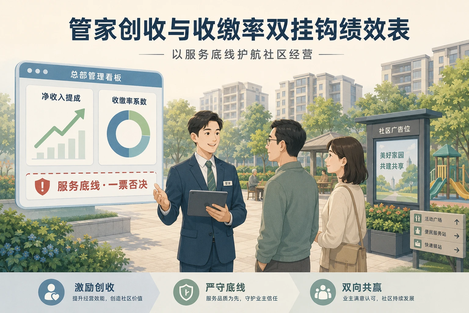 管家社区空间运营提成与收缴率双挂钩绩效表（含一票否决）
