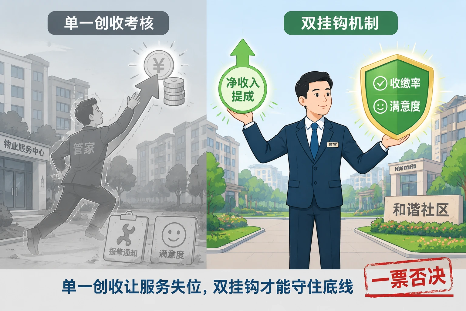管家社区空间运营提成与收缴率双挂钩绩效表（含一票否决）