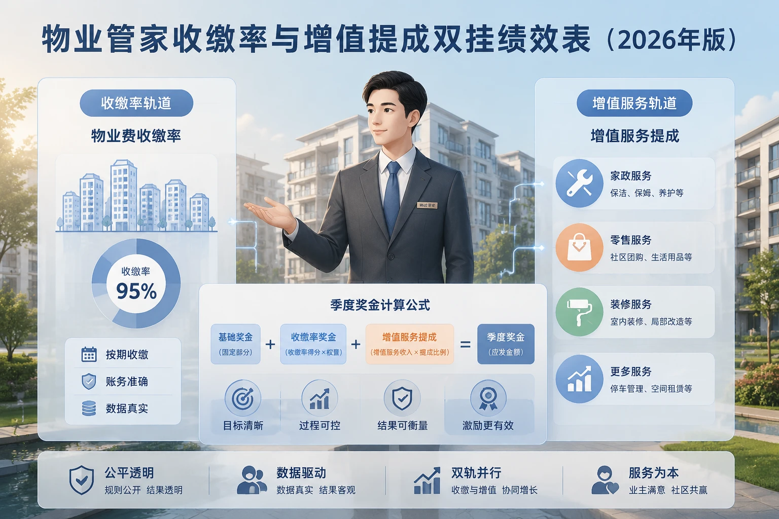 物业管家收缴率与增值提成双挂绩效表（2026年版）