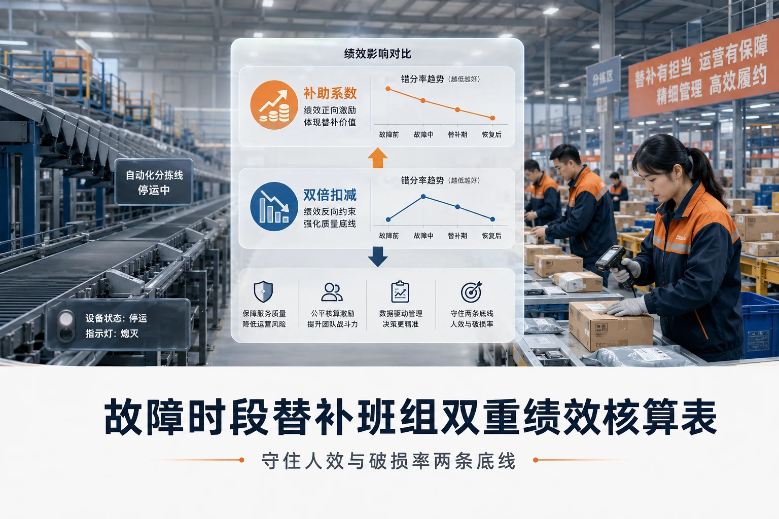 2026年分拨中心故障时段替补班组错分率双重绩效核算表