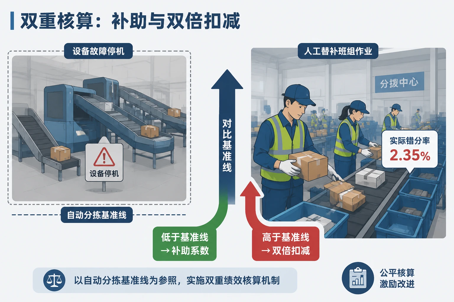 2026年分拨中心故障时段替补班组错分率双重绩效核算表