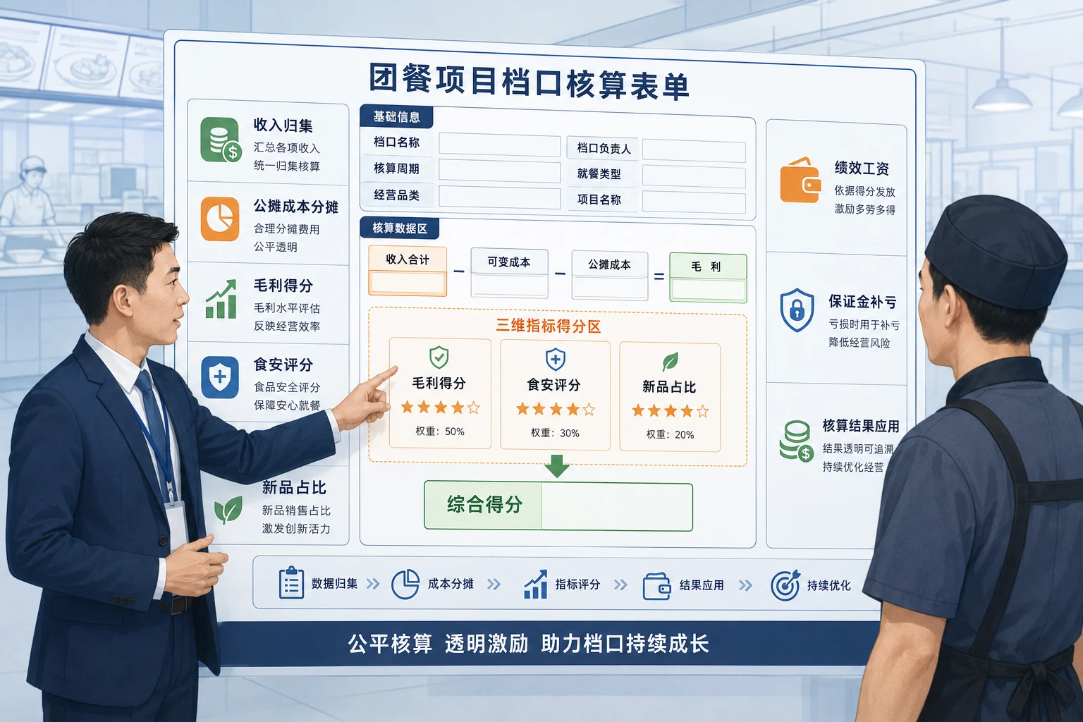团餐档口合伙人三维绩效核算与保证金补亏表单（2026年版）