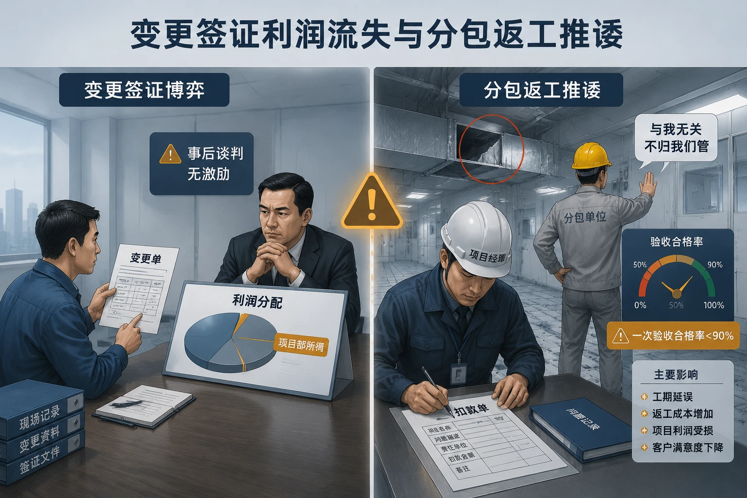 洁净室项目变更签证超额利润分享与延期罚款联动考核机制