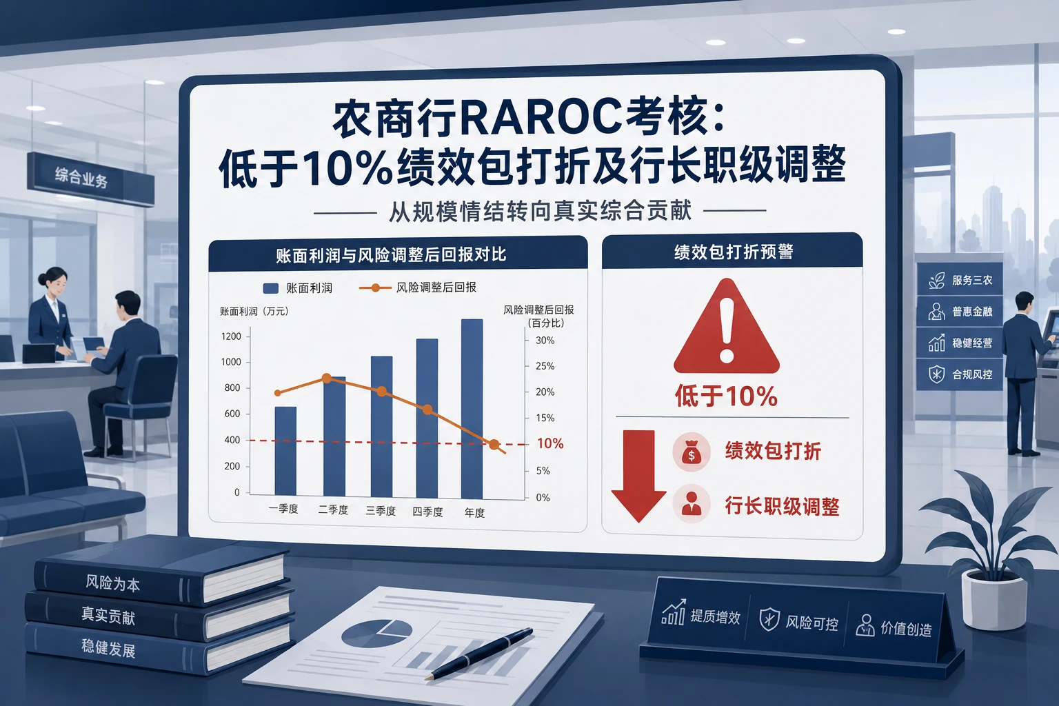 农商行RAROC考核:低于10%绩效包打折及行长职级调整规则