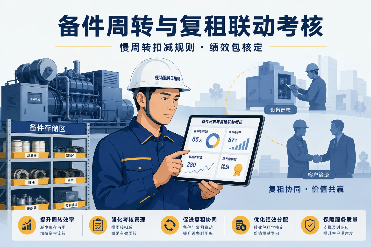 发电机组服务工程师备件周转与复租联动考核表（含慢周转规则）