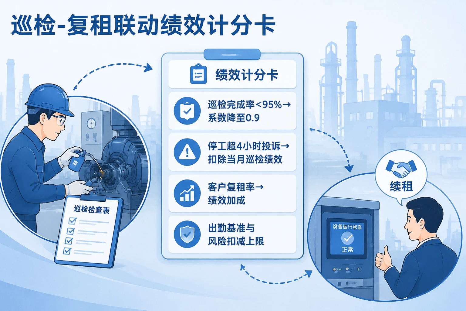 设备租赁工程师巡检与复租联动绩效表