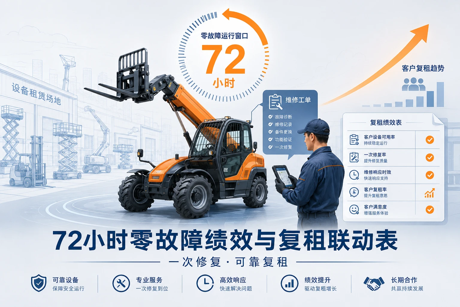 设备租赁维修技师72小时零故障绩效与复租联动表