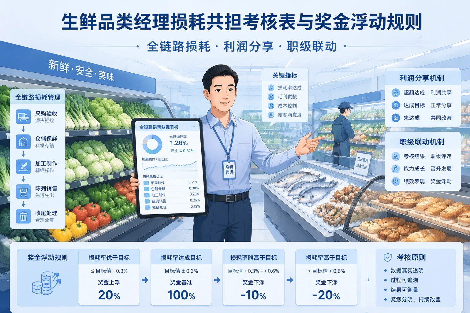 连锁门店生鲜品类经理损耗共担考核表与奖金浮动规则(2026年版)