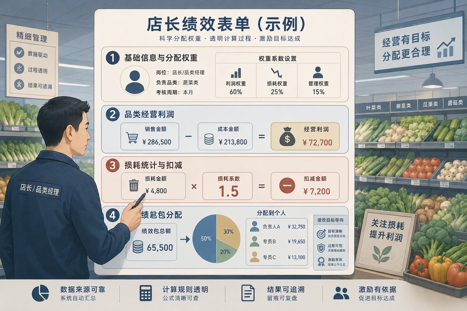 连锁商超生鲜品类小组利润分享与损耗扣减绩效模板(2026年版)